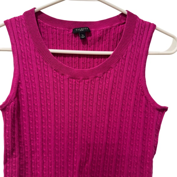 Talbots Petites Cable Knit Sleeveless Sweater Top Fuchsia Pink Size SP - Picture 3 of 5